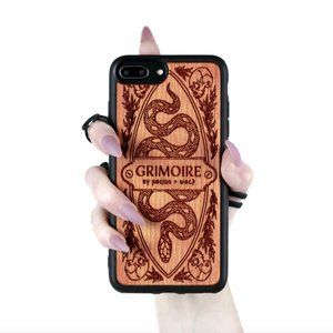 Rogue + Wolf Grimoire - Engraved Cherry Wood Phone Case for iPhone 10 Pro